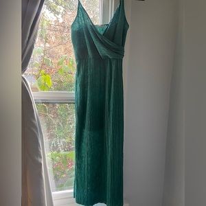 Rich green full length dress with a Grecian drape and built in slip